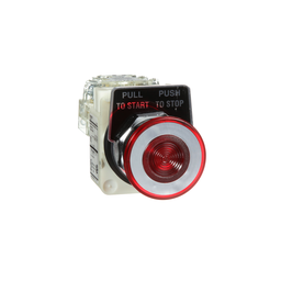 9001KR9P1RH13 – 30mm Push Button, Type K, illuminated push pull operator, transformer, 120 VAC, red mushroom cap, 1 NO and 1 NC