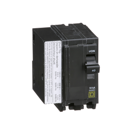 QO2401021 – Mini circuit breaker, QO, 40A, 2 pole, 120/240VAC, 10kA, plug in, AC shunt