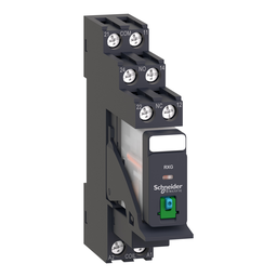 RXG21BDPV – interface plug in relay, Harmony Electromechanical Relays, 5A, 2CO, with LED, pre assembled, lockable test but to n, 24V DC
