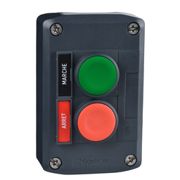 XALD211H7 – Complete control station, Harmony XALD, XALK, dark grey, flush push buttons 22mm, green MARCHE 1NO red ARRET 1NC, spring return