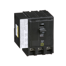 QO31001021 – Mini circuit breaker, QO, 100A, 3 pole, 120/240VAC, 10kA, plug in, AC shunt