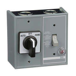 2510FG71P – Manual Starter, fractional horsepower, duplex, 16A, 1 pole, 1 HP at 277 VAC, toggle and selector, red indicator, NEMA 1