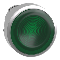ZB4BW333S – Head for illuminated push button, Harmony XB4, metal, green flush, 22mm, universal LED, spring return, grooved lens