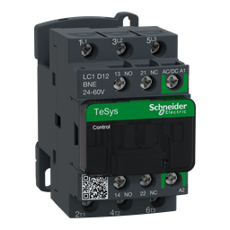 LC1D12BNE – IEC contactor, TeSys Deca Green, nonreversing, 12A, 7.5HP at 480VAC, up to 100kA SCCR, 3 phase, 3 NO, 24/60VAC/VDC coil