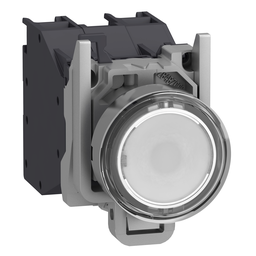 XB4BP183BM5GEX – Complete illuminated push button, Harmony XB4 – ATEX D, metal, white flush, 22mm, spring return, booted, 1NO, 24…254V AC/DC