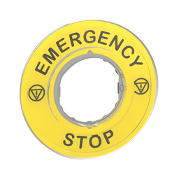 ZBY9320 – Legend holder 60mm for emergency stop, Harmony XB4, plastic, yellow, marked EMERGENCY STOP