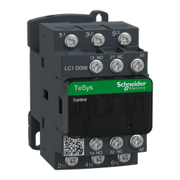 LC1D096M7 – IEC contactor, TeSys Deca, nonreversing, 9A, 5HP at 480VAC, 3 phase, 3 pole, 3 NO, 220VAC 50/60Hz coil, open style