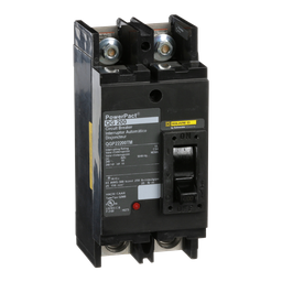 QGP22200TM – Circuit breaker, PowerPacT Q, 200A, 2 pole, 240VAC, 65kA, lugs, thermal magnetic, 80%, bottom of panel