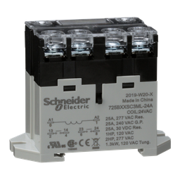 725BXXSC3ML-24A – Power relay, SE Relays, 25A, 2NO, 24VAC, LED push button, screw terminals, DIN or panel mount