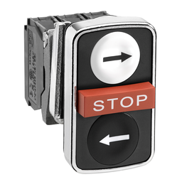 XB4BA711237 – Triple headed push button, Harmony XB4, white flush, red projecting, black flush pushbutton, 22mm, spring return, 1NO   1NC