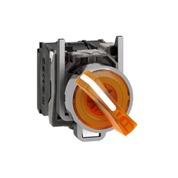 XB4BK125B5 – Illuminated selector switch, Harmony XB4, metal, orange handle, 22mm, universal LED, 2 positions, 1NO   1NC, 24V AC DC