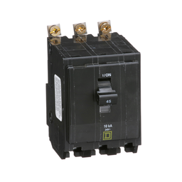 QOB345 – Mini circuit breaker, QO, 45A, 3 pole, 120/240VAC, 10kA, bolt on