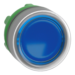 ZB5AW563C0 – Head for illuminated push button, Harmony XB5, grey bezel, blue flush, 22mm, universal LED, spring return, clear boot
