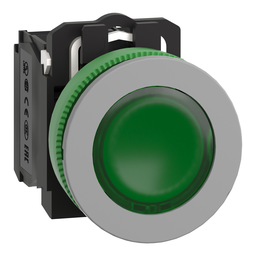 XB5FW33B5C0 – Illuminated push button, Harmony XB5, grey bezel, green flush mounted, 30mm, universal LED, 1NO   1NC, 24V AC