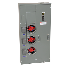 MP33125 – Meter center, MP Meter-Pak, 3 sockets, no bypass, 4 jaws, 300A bus, 125A max breaker rating, ringed
