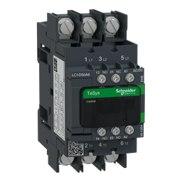 LC1D50A6EHE – IEC contactor, TeSys Deca Green, nonreversing, 50A, 40HP at 480VAC, 3 phase, 3 pole, 3 NO, 48/130VAC/VDC coil, open style