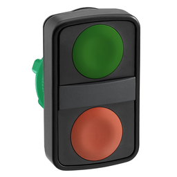 ZB5AA7340 – Head for double headed push button, Harmony XB5, 2 rectangular green/red flush, 22mm, spring return, unmarked