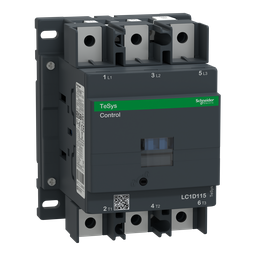 LC1D1156BD – IEC contactor, TeSys Deca, nonreversing, 115A, 75HP at 480VAC, 3 phase, 3 pole, 3 NO, 24VDC coil, open style