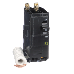 QOB250EPD – Mini circuit breaker, QO, 50A, 2 pole, 120/240VAC, 10kA, bolt on, 30mA grd fault B