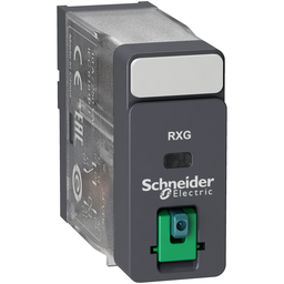 RXG11BD – interface plug in relay, Harmony Electromechanical Relays, 10A, 1CO, lockable test but to n, 24V DC