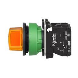 XB5FK125G5 – Illuminated selector switch, Harmony XB5, grey plastic, orange handle, 30mm, universal LED, 2 positions, 1NO   1NC, 110…120V AC
