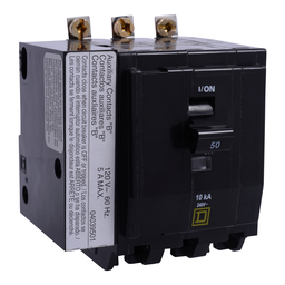 QOB3601201 – Mini circuit breaker, QO, 60A, 3 pole, 120/240VAC, 10kA, bolt on, aux switch 1B