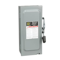 D222N – Safety switch, general duty, fusible, 60A, 2 pole, 15hp, 240VAC, NEMA 1, 3 wire, 1 neutral,