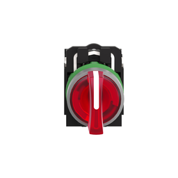 XB5AK134G5C0 – Illuminated selector switch, Harmony XB5, grey bezel, red handle, 22mm, universal LED, 3 positions, 1NO   1NC, 120V AC