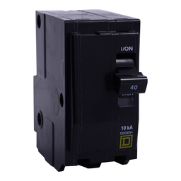 QO2405238 – Mini circuit breaker, QO, 40A, 2 pole, 120/240VAC, 10kA, plug in, ring