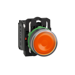 XB5AW35B5 – Illuminated push button, Harmony XB5, plastic, orange flush, 22mm, universal LED, plain lens, 1NO   1NC, 24V AC DC