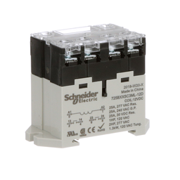 725BXXSC3ML-12D – Power relay, SE Relays, 25A, 2NO, 12VDC, LED push button, screw terminals, DIN or panel mount