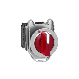 XB4FK134B5 – Illuminated selector switch, Harmony XB4, metal, red handle, 30mm, universal LED, 3 positions, 1NO   1NC, 24V AC DC