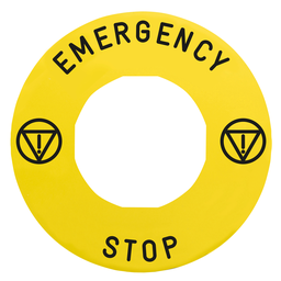 ZBY9330T – Legend holder 60mm for emergency stop, plastic, Harmony XB4, yellow, for padlocking, marked EMERGENCY STOP