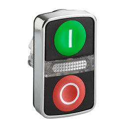 ZB4BW7A3741 – Illuminated double headed push button head, Harmony XB4, metal, 22mm, 1 green flush marked I   1 pilot light   1 red flush marked O