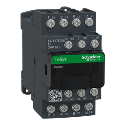 LC1DT206BL – IEC contactor, TeSys Deca, nonreversing, 20A resistive, 4 pole, 4 NO, low consumption 24VDC coil, open style