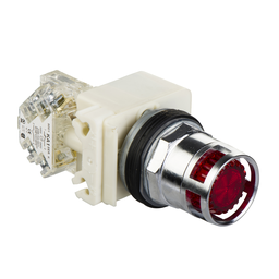 9001K3L1RH13 – Illuminated push-button, Harmony 9001K, metal, metal guard flush, red, 30mm, spring return, 110-120V, 1 C/O