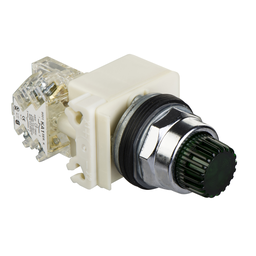 9001K2L35GH13 – Illuminated push-button, Harmony 9001K, metal, projecting, green, 30mm, spring return, 24-28V, 1 C/O