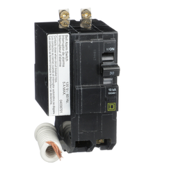 QOB230EPD2100 – Mini circuit breaker, QO, 30A, 2 pole, 120/240VAC, 10kA, bolt on, 30mA grd fault B, alarm switch