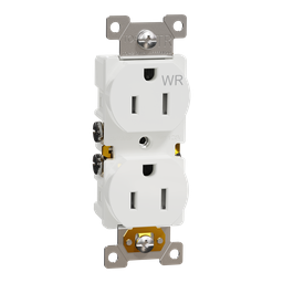 SQR42104WH – Socket-outlet, X Series, 15A, standard, duplex, tamper resistant, weatherproof, residential, white, matte finish