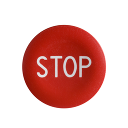 ZBA434 – Cap for push button head, Harmony XB4, plastic, red, 22mm, white marked STOP