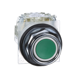 9001KR1GH13 – 30mm Push Button, Type K, push button, full guard, green, 1 NO and 1 NC