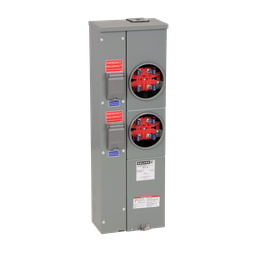 MP22125 – Meter center, MP Meter-Pak, 2 sockets, no bypass, 4 jaws, 200A bus, 125A max breaker rating, ringed