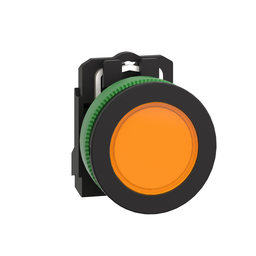 XB5FVB5 – Pilot light, Harmony XB5, antimicrobial, grey plastic, orange flush mounted, 30mm, universal LED, plain lens, 24V AC DC