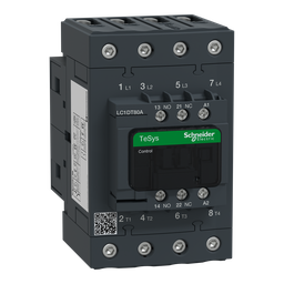 LC1DT80AG7 – IEC contactor, TeSys Deca, nonreversing, 80A resistive, 4 pole, 4 NO, 120VAC 50/60Hz coil, open style