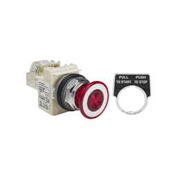 9001KR9P38LRRH13 – Illuminated push button, Harmony 9001K, metal, mushroom 41mm, red, 30mm, 2 positions, push pull, LED red, 120V, 1 changeover