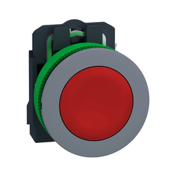 XB5FA42C0 – Push button, Harmony XB5, antimicrobial, grey bezel, red flush, 30mm, spring return, 1NC, unmarked