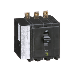 QOB3301021 – Mini circuit breaker, QO, 30A, 3 pole, 120/240VAC, 10kA, bolt on, AC shunt