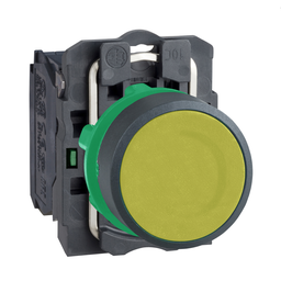 XB5AA51 – Push button, Harmony XB5, plastic, flush, yellow, 22mm, spring return, unmarked, 1NO