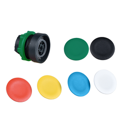 ZB5AA9 – Head for non illuminated push button, Harmony XB5, plastic, flush, 22mm, spring return, with 6 coloured caps unmarked