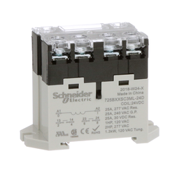 725BXXSC3ML-24D – Power relay, SE Relays, 25A, 2NO, 24VDC, LED push button, screw terminals, DIN or panel mount